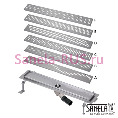 Нержавеющий водоотводящий желоб, 1150мм SLKN 05A(X) - SLKN 05F(X) арт: 69051 Sanela Чехия (фото, схема)